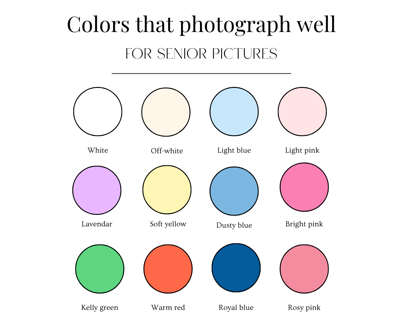 a color palette showing the colors that photograph well for senior pictures